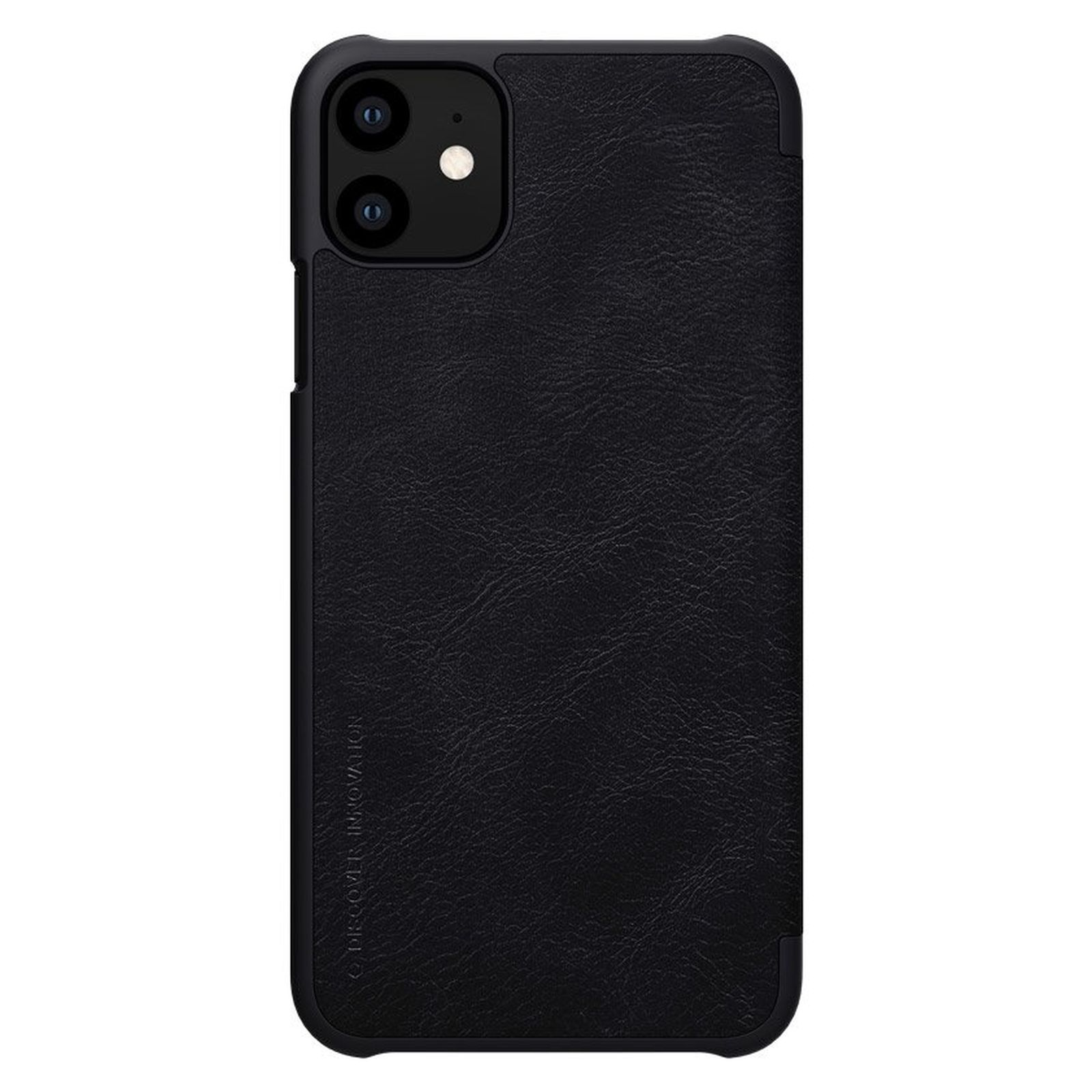 Schwarze Handyhülle mit strukturierter Rückseite. Die Handyhülle hat ein Dual-Kamera-Design.