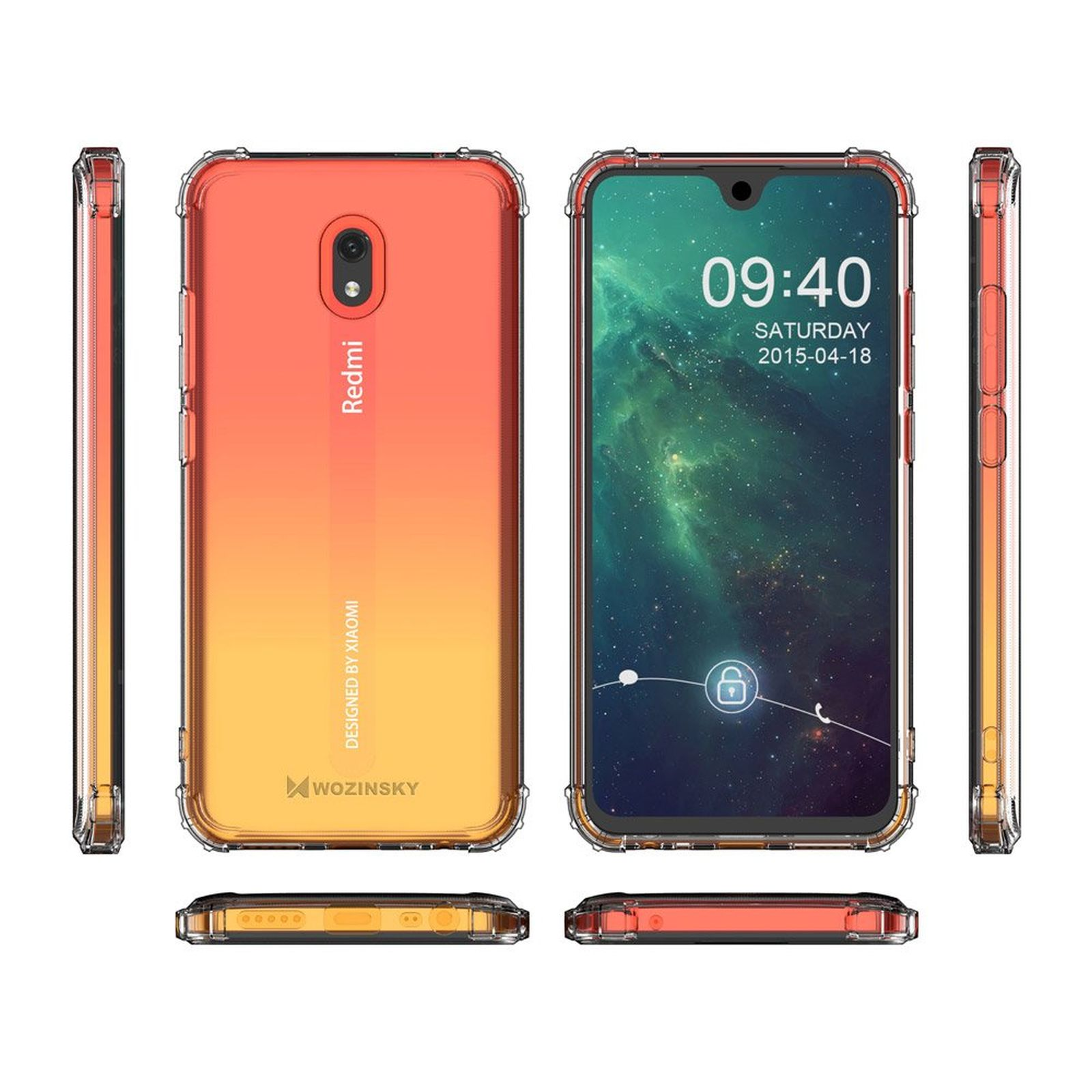 Eine Handyhülle mit rotem und gelbem Farbverlauf, mit einem Xiaomi-Telefon.
