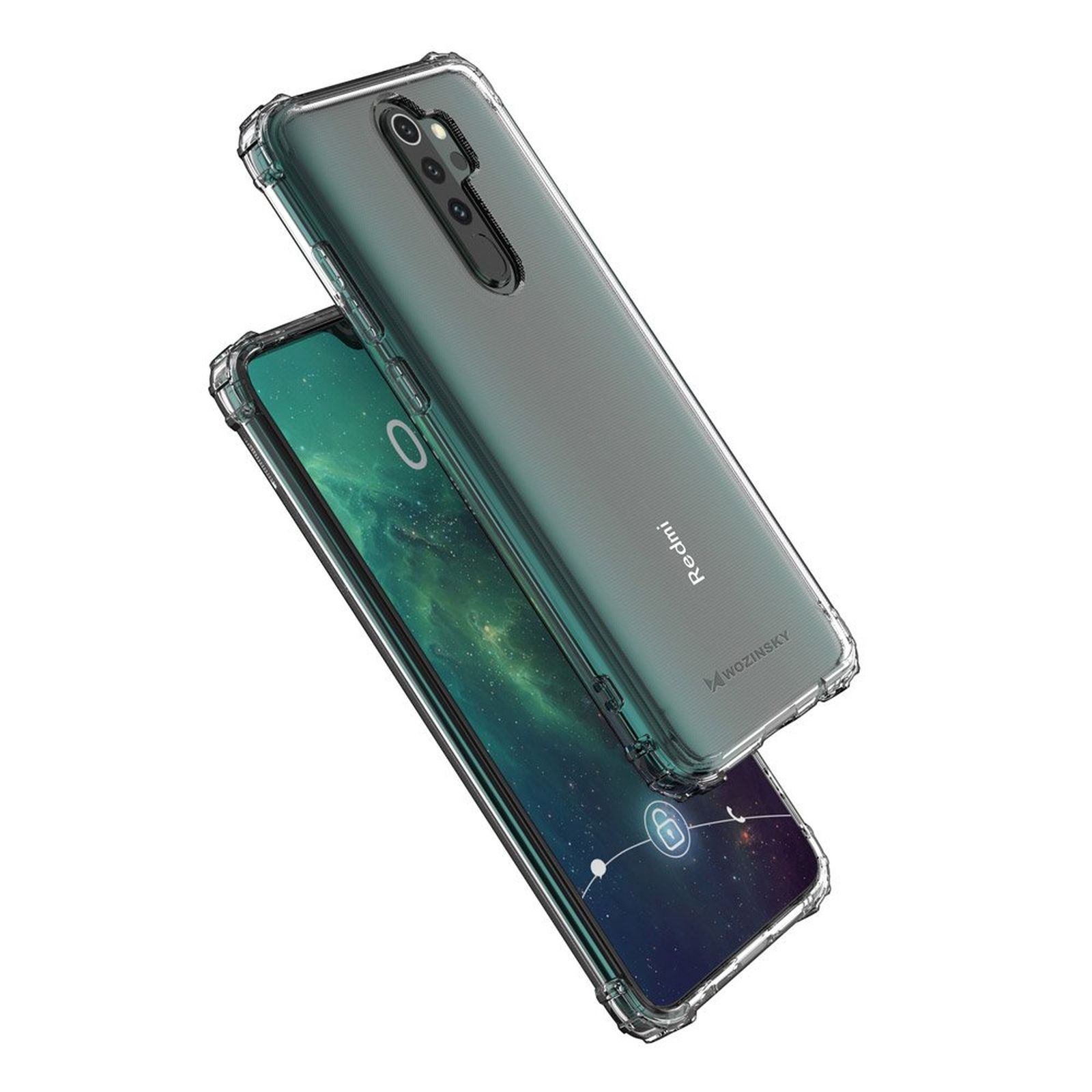 Due custodie per telefono, una sopra l'altra, con una cornice trasparente. Hanno un logo Redmi sul lato.