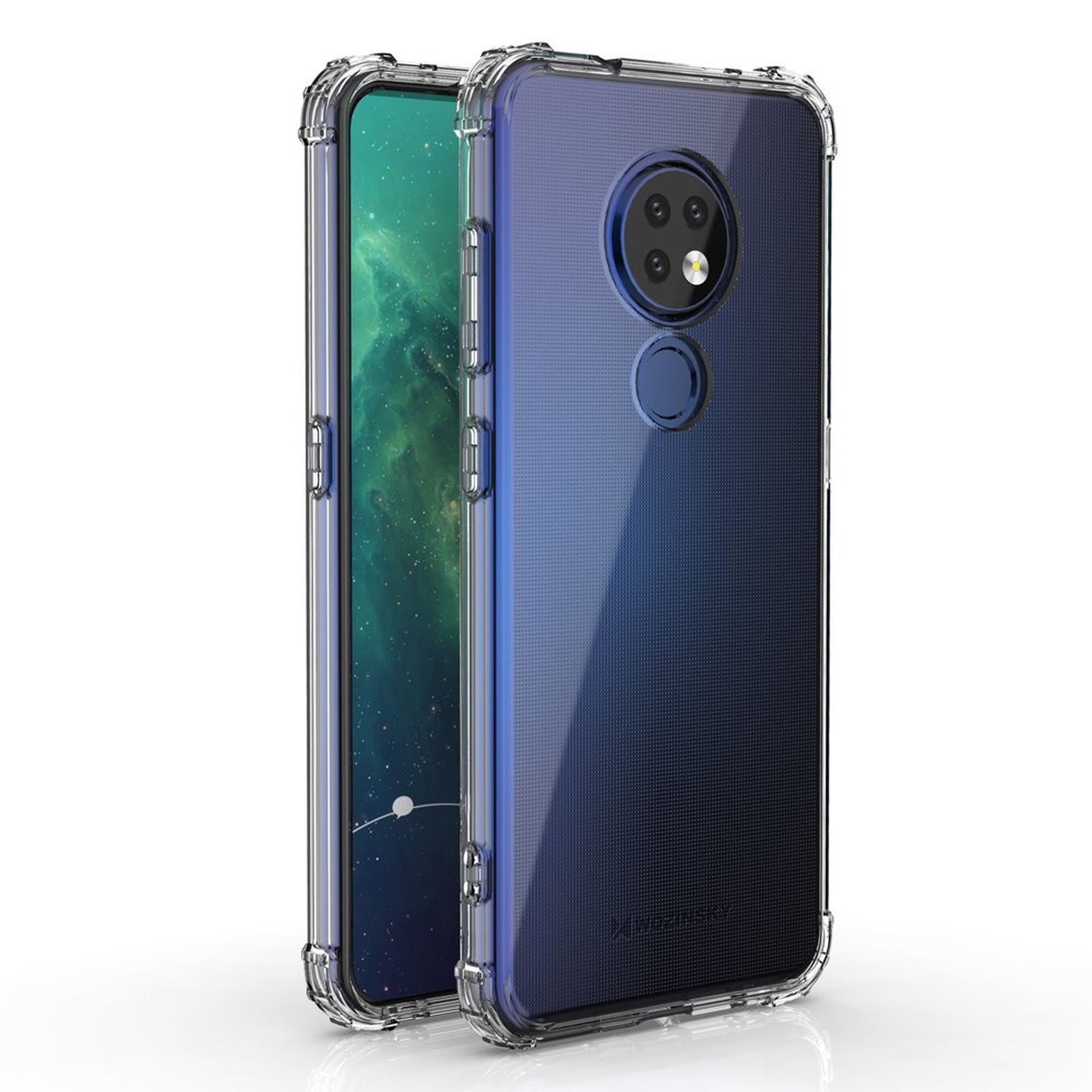 Due custodie per telefoni affiancate. Sono chiare e trasparenti con una sfumatura blu.