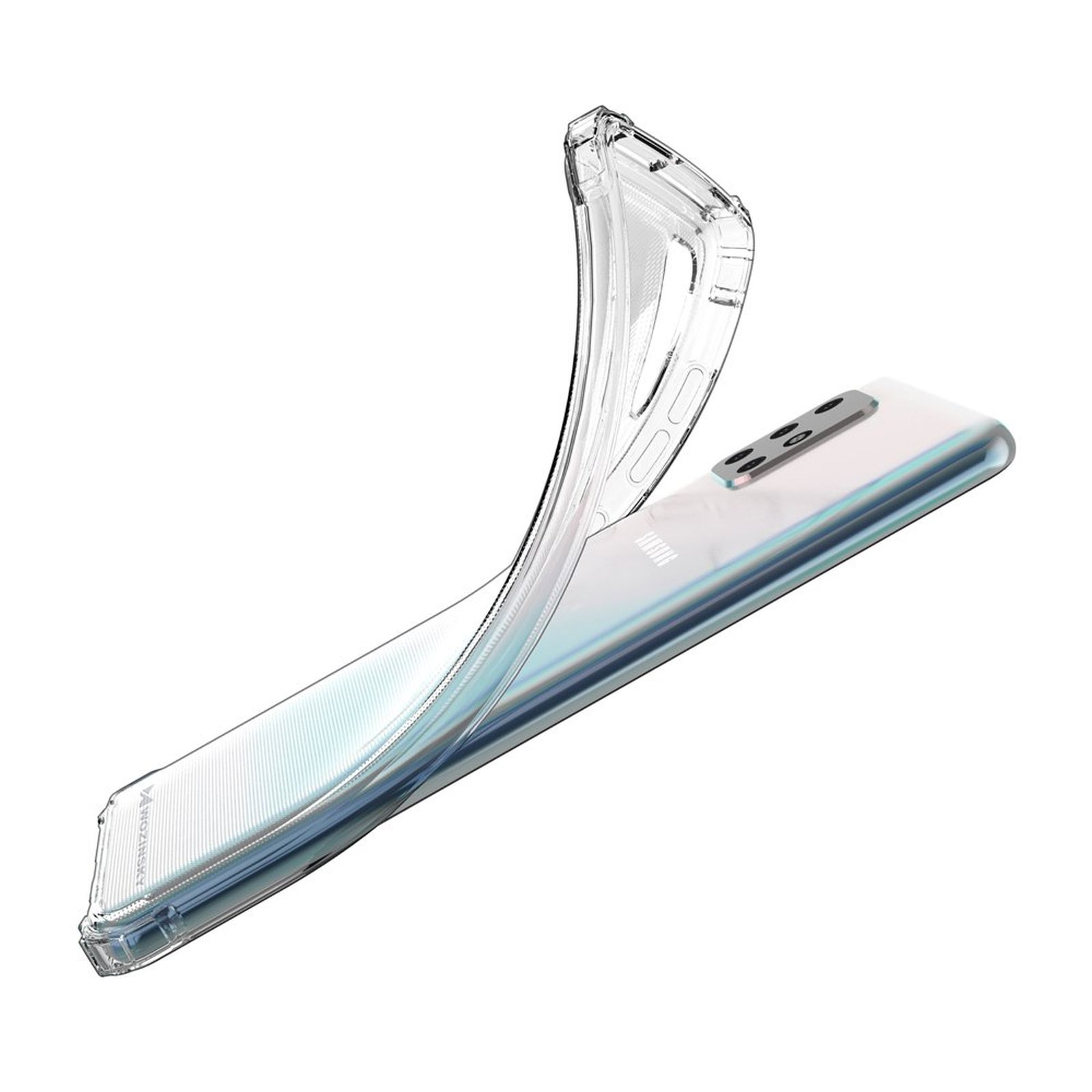 Transparente Handyhülle mit flexiblem Design. Telefon sichtbar, Kamera und Blitz.
