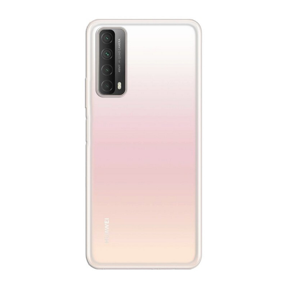 Transparente Handyhülle mit Farbverlauf pink-gelb auf der Rückseite, mit 'HUAWEI' Logo, vor weißem Hintergrund.