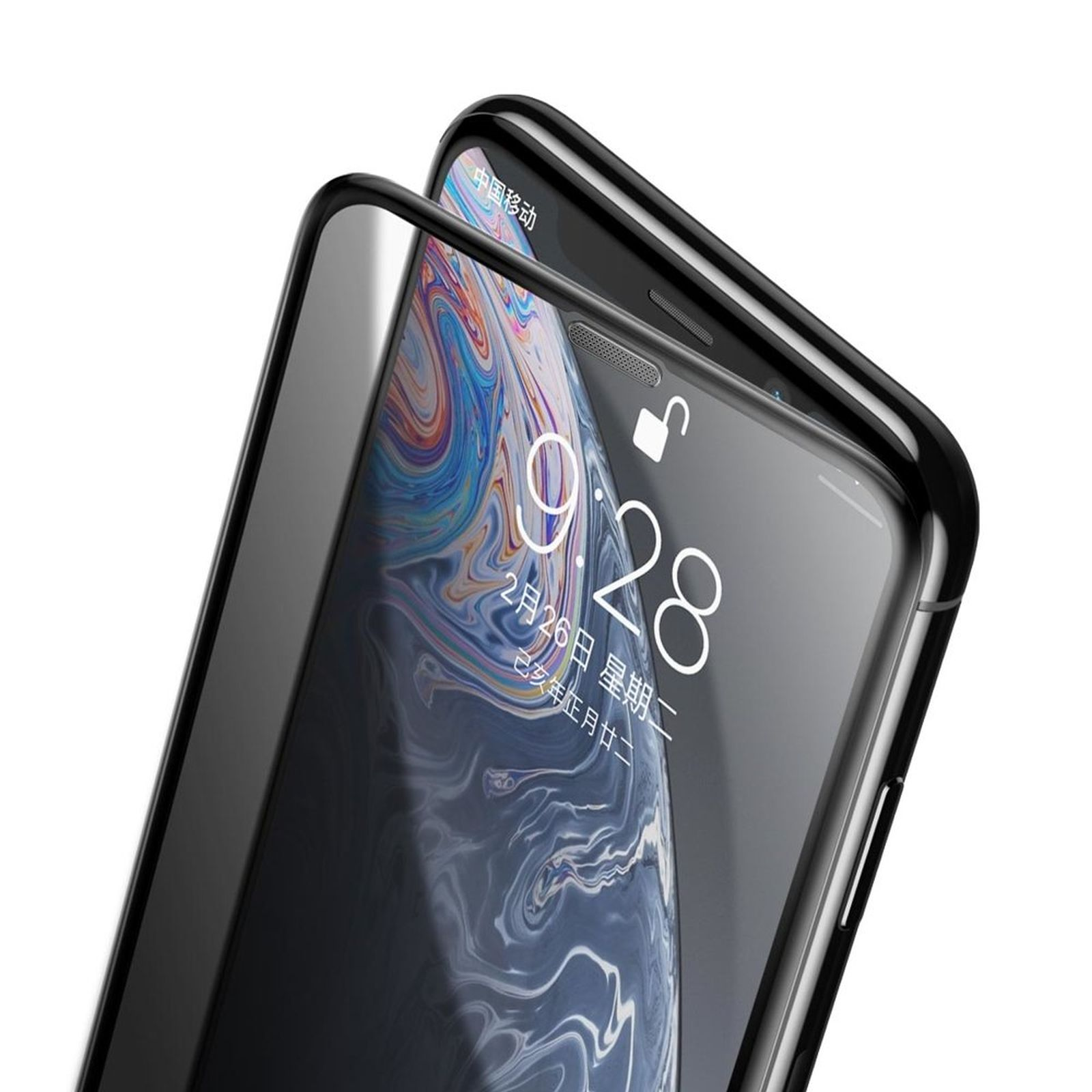 Schwarzes Telefon mit Displayschutz.