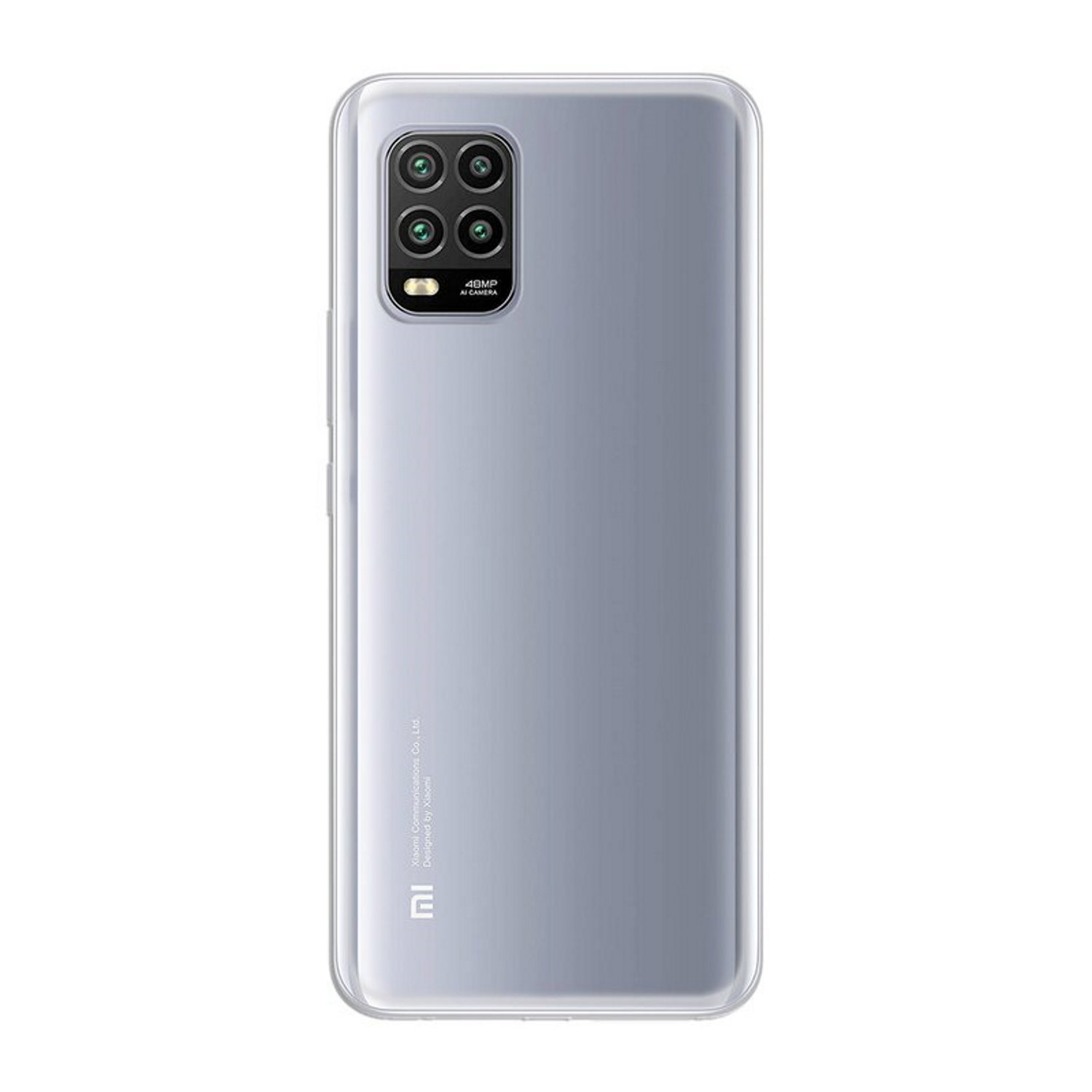 Ein silbernes Telefon mit vier Rückkameras. Die Rückseite des Telefons ist grau, mit einer Kameraerhöhung.