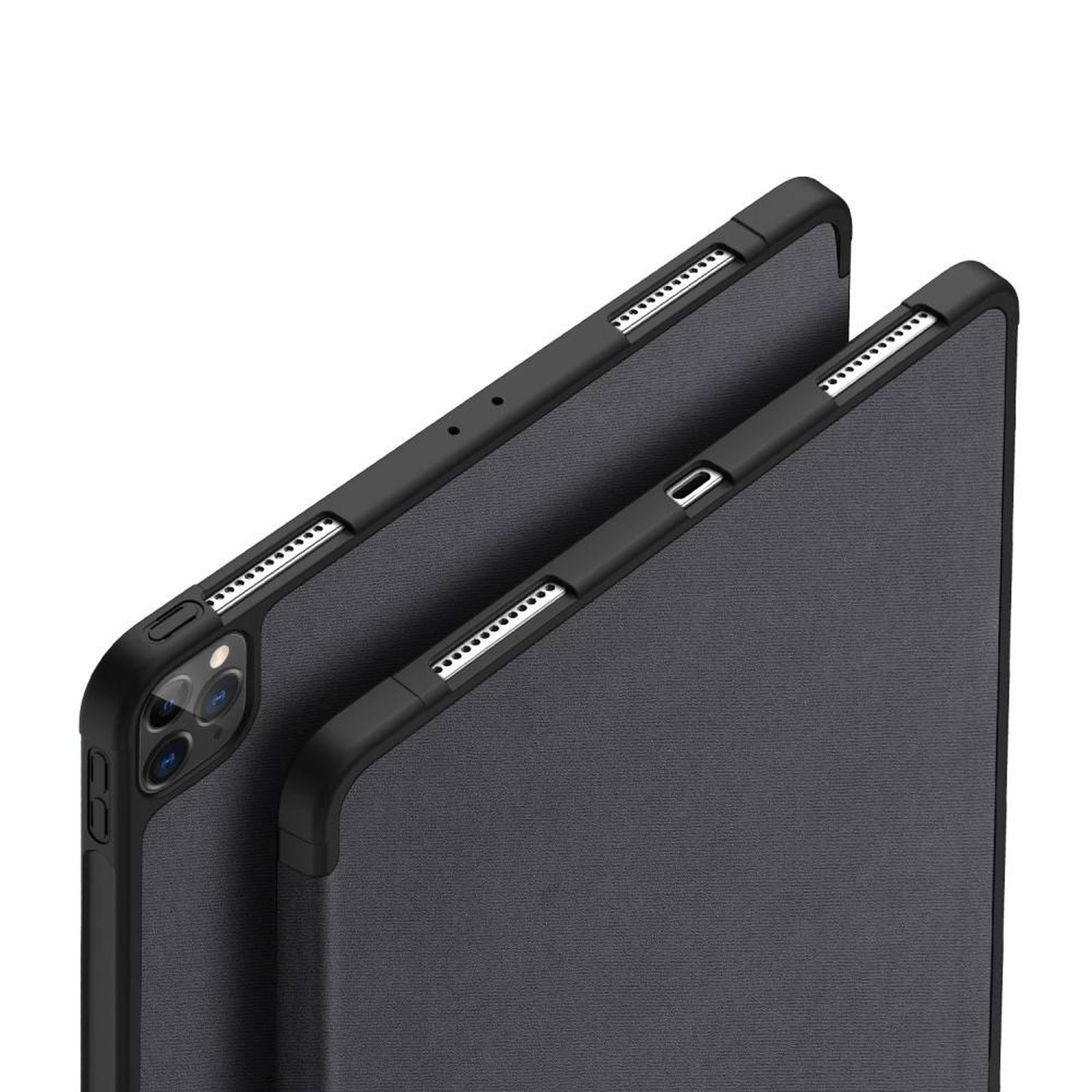 Zwei Tablets in Hüllen, zum Betrachter angewinkelt, zeigen das Gehäusedesign.