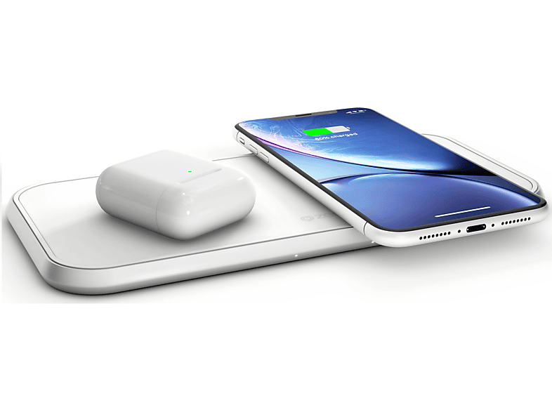 ZENS Dual Aluminium Wireless Charger Weiß Induktives Ladegerät Apple, Samsung, Huawei und viele mehr, Weiß