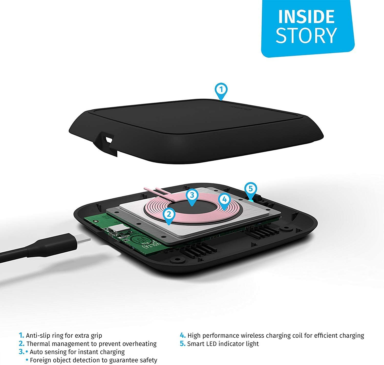 ZENS Single Wireless Charger 15W Induktives Huawei Apple, viele und Ladegerät mehr, Samsung, Schwarz