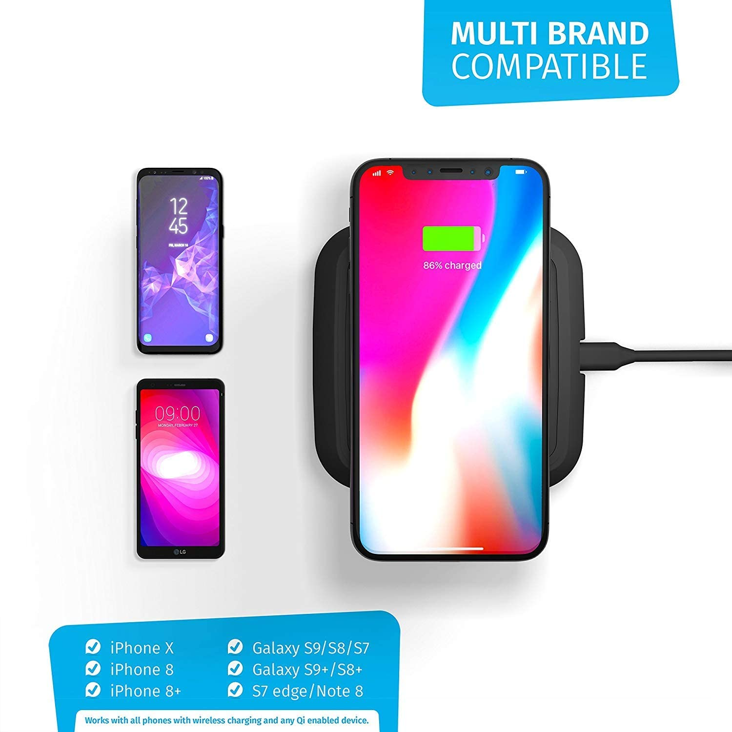 ZENS Single Wireless Charger 15W Induktives viele Huawei Schwarz Ladegerät Apple, Samsung, und mehr