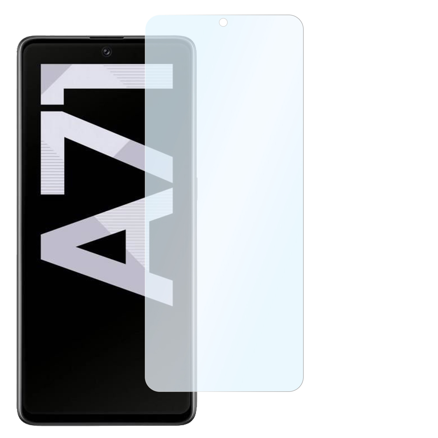 Displayschutzfolie auf einem Telefon. Weißer Hintergrund.