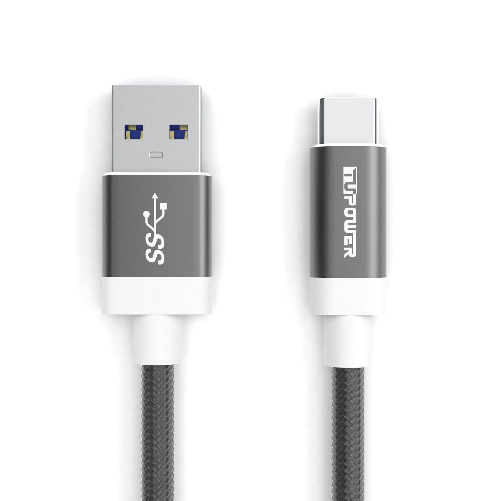 USB-A-zu-USB-C-Kabel. Die Anschlüsse sind sichtbar, mit USB-A- und USB-C-Ende.