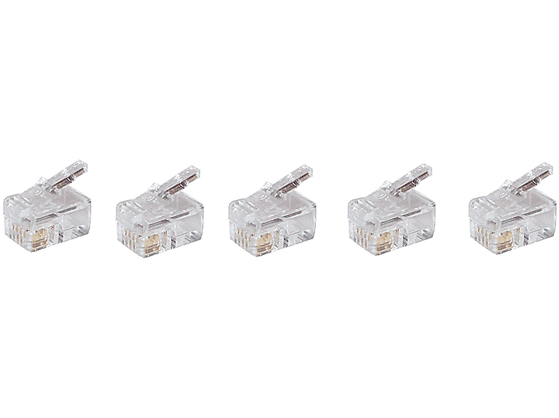 SHIVERPEAKS Netzwerk-Stecker 4polig für Rundkabel, Telefonstecker transparent VE5 verg