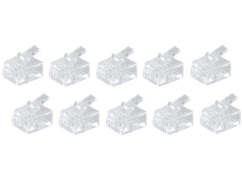 SHIVERPEAKS Netzwerk-Stecker 6polig 4 Kont. belegt VE10 Telefonstecker verg. transparent