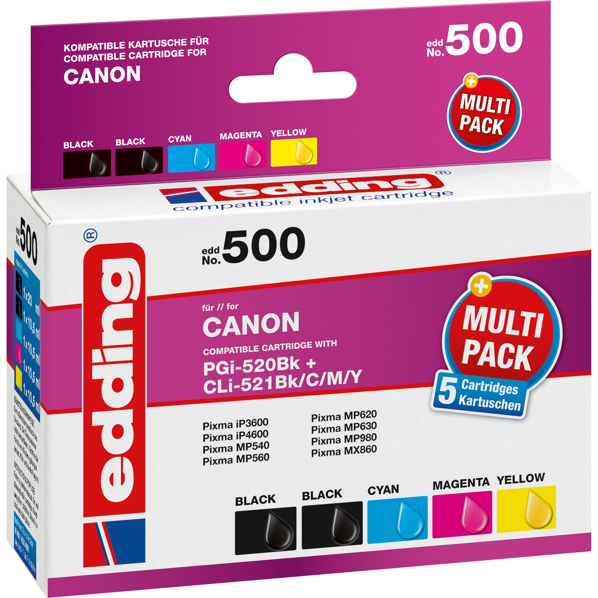 EDDING Tintenpatrone 18-500 Canon St./Pack. PGI-520/CLI-521 wie 5 Multicolor