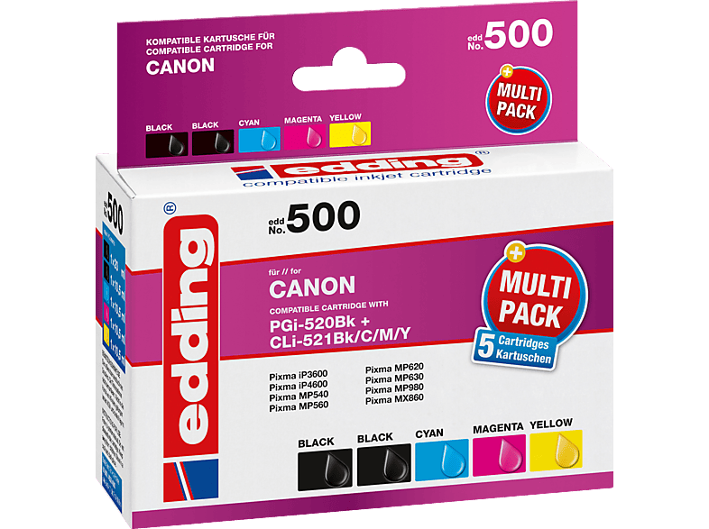 EDDING Tintenpatrone 18-500 wie Canon PGI-520/CLI-521 5 St./Pack. Multicolor