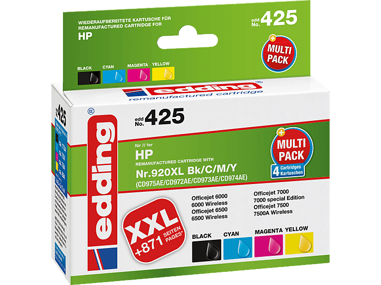 Nr.920XL wie Multicolor EDDING 18-425 sw/c/m/y St./Pack. Tintenpatrone HP 4