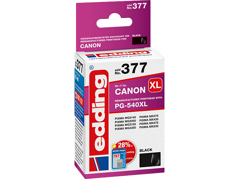 18-377 Black EDDING Canon Tintenpatrone No.540XL schwarz