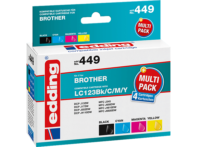 EDDING Tintenpatrone 18-449 wie Brother LC123 sw/c/m/y 4 St./Pack. Multicolor