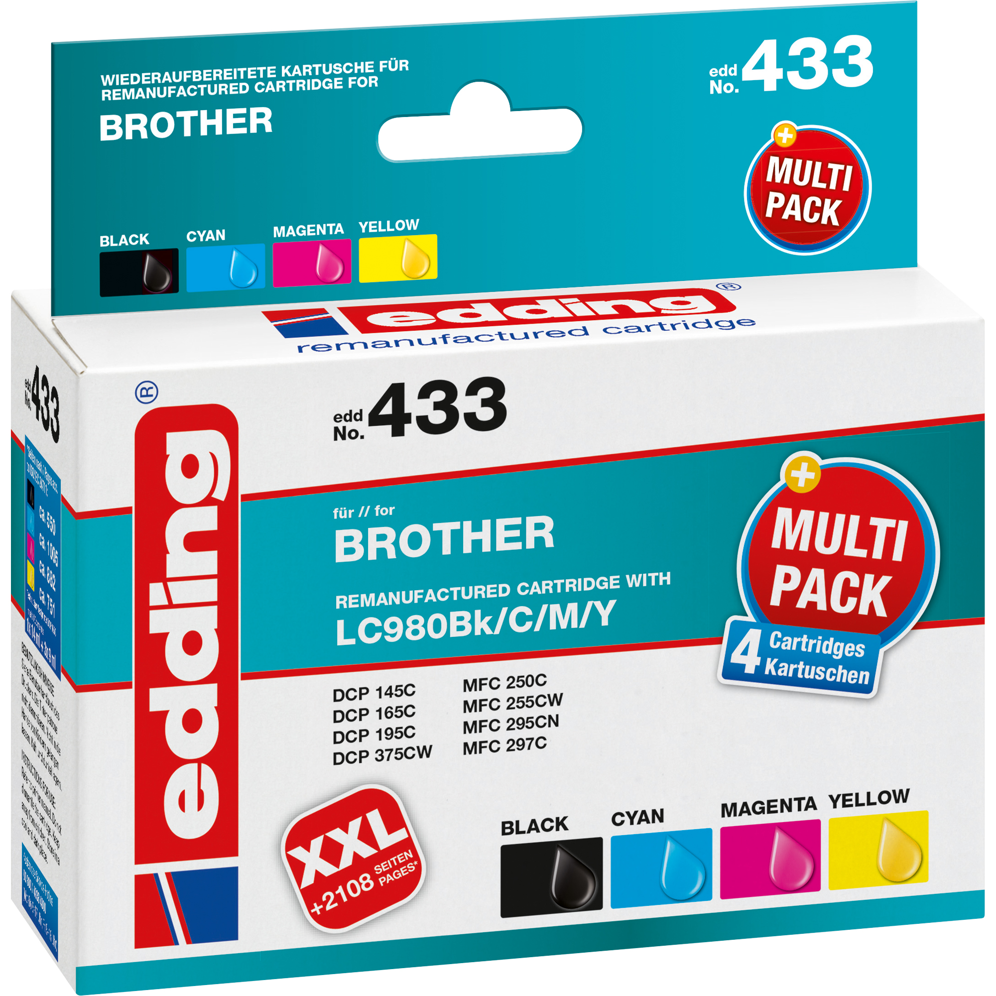 Brother 18-433 LC980 EDDING Multicolor Multipack 4St./Pack Tintenpatrone