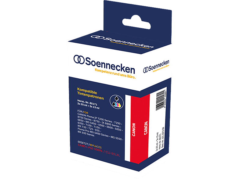 PGI550XL/CLI551XL SOENNECKEN wie Tintenpatrone Multicolor Canon St./Pack. 5 80171