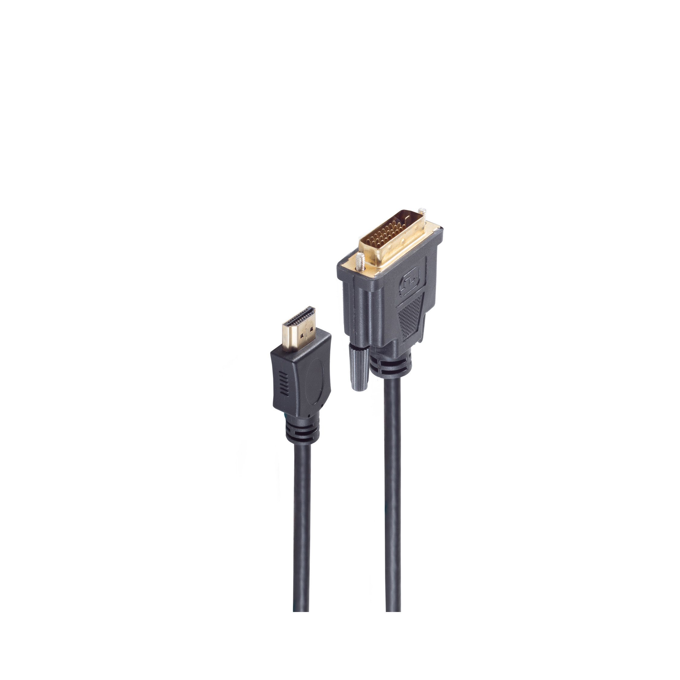 Schwarzes HDMI-zu-DVI-Kabel mit zwei Anschlüssen.