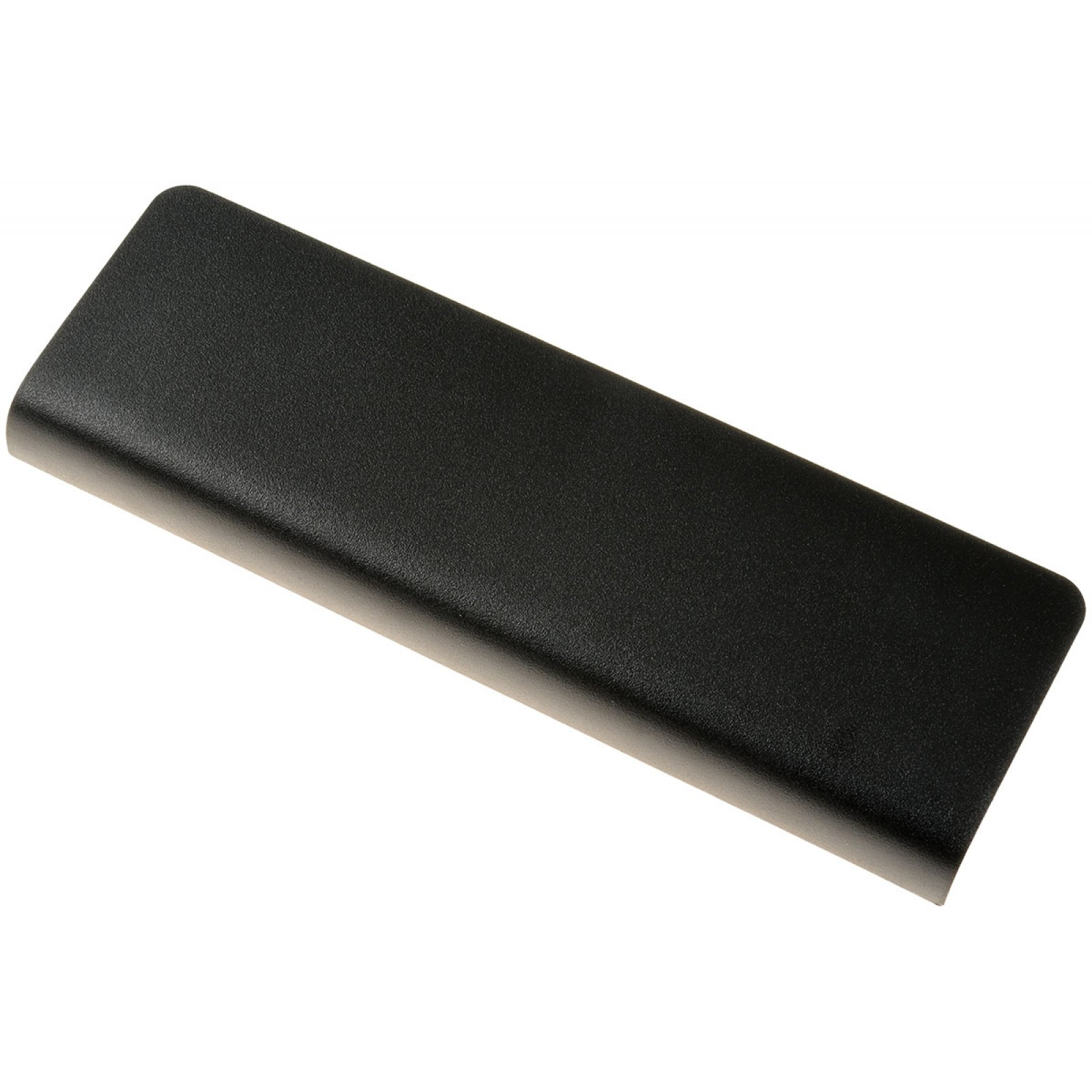 Un objeto negro y rectangular. El objeto tiene bordes redondeados y una superficie lisa.