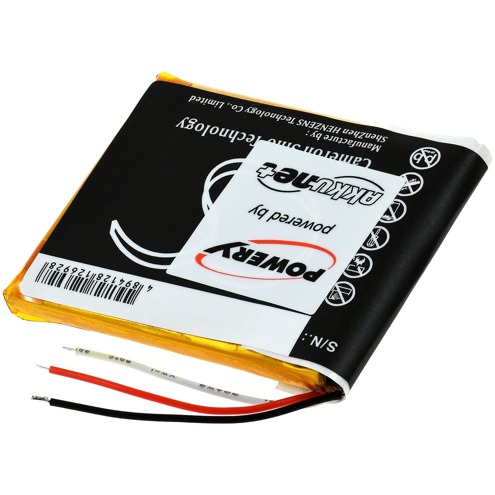 Batería amarilla y negra con cables. La batería es para un dispositivo.