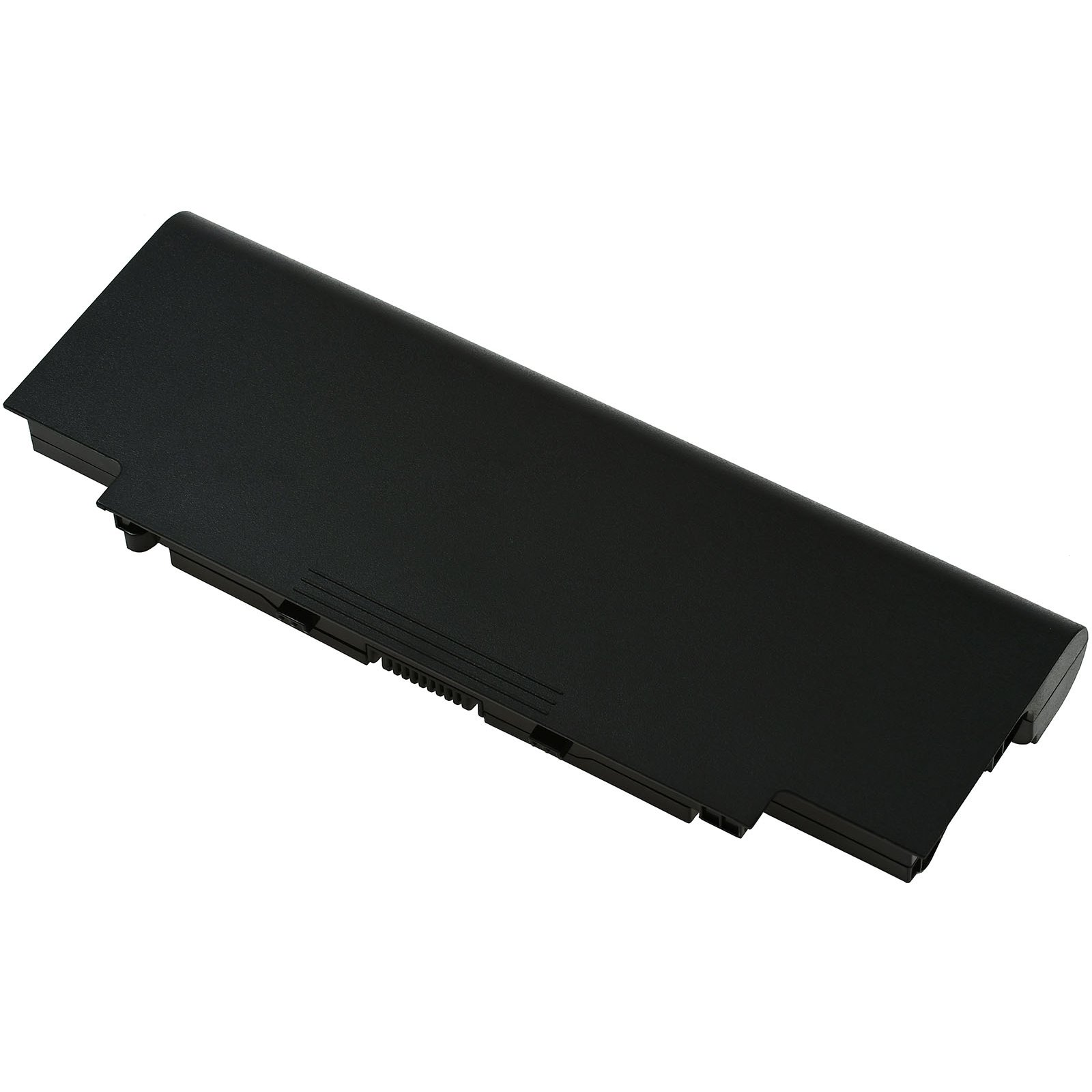 Batería negra para portátil, forma rectangular. El fondo es blanco.