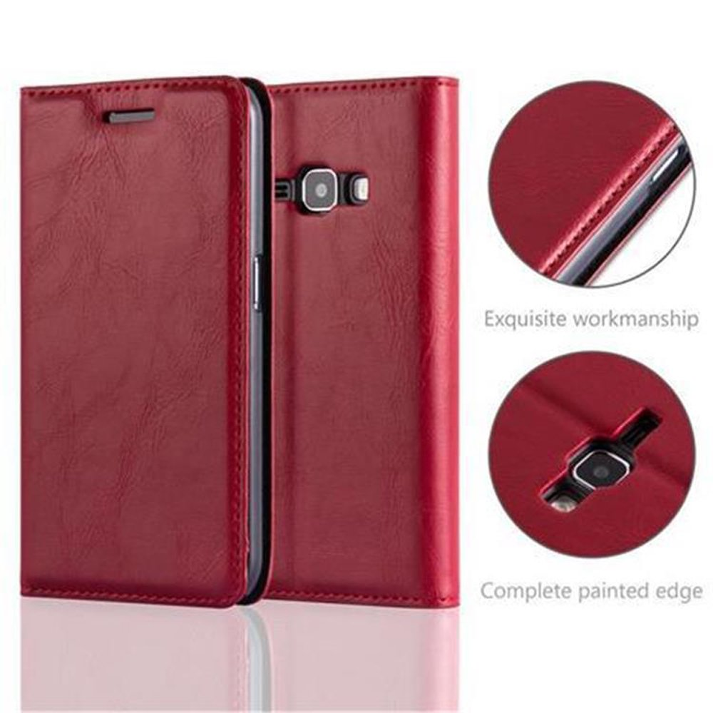 CADORABO Book APFEL Galaxy J1 Samsung, Hülle Bookcover, Magnet, 2016, ROT Invisible