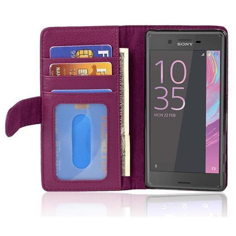 CADORABO Book Hülle mit Kartenfach X PERFORMANCE, Sony, Xperia Bookcover, Standfunktuon, LILA BORDEAUX