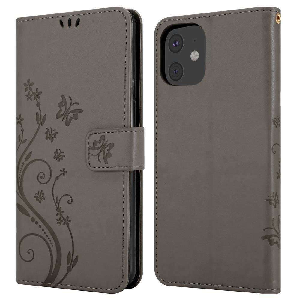 FLORAL 11, Hülle Apple, Muster Case, Flower iPhone GRAU Bookcover, Blumen CADORABO