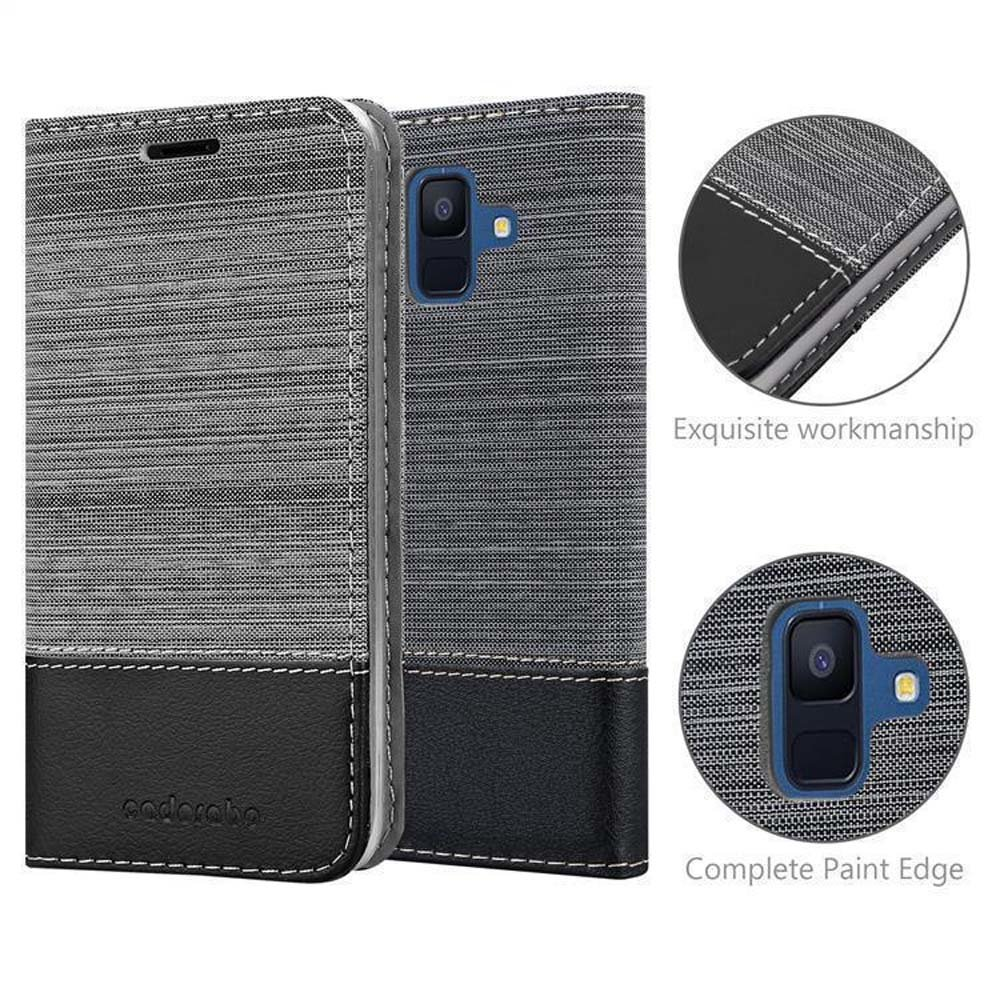 GRAU Book Samsung, CADORABO 2018, im Galaxy Bookcover, Schutzhülle SCHWARZ Style, A6 Jeans