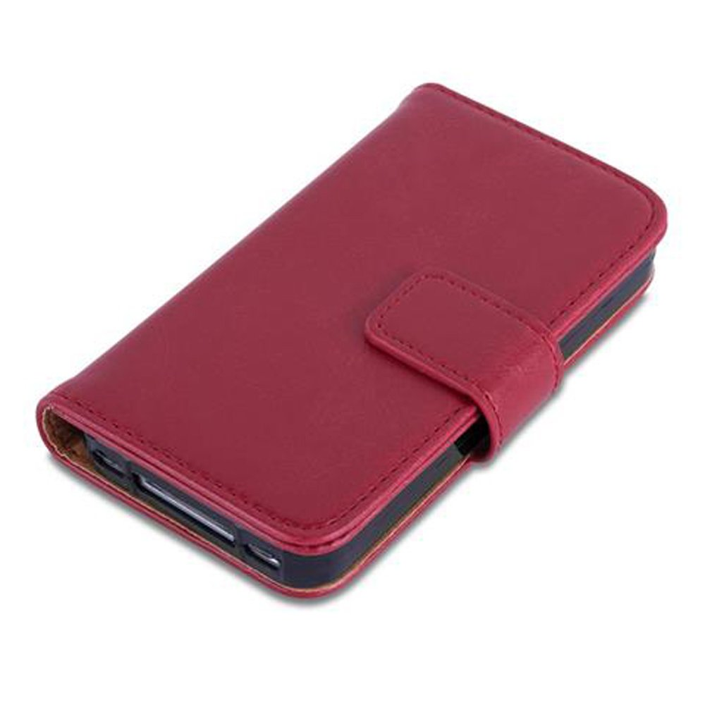 iPhone Hülle 4 CADORABO Luxury Book 4S, ROT / Apple, WEIN Style, Bookcover,