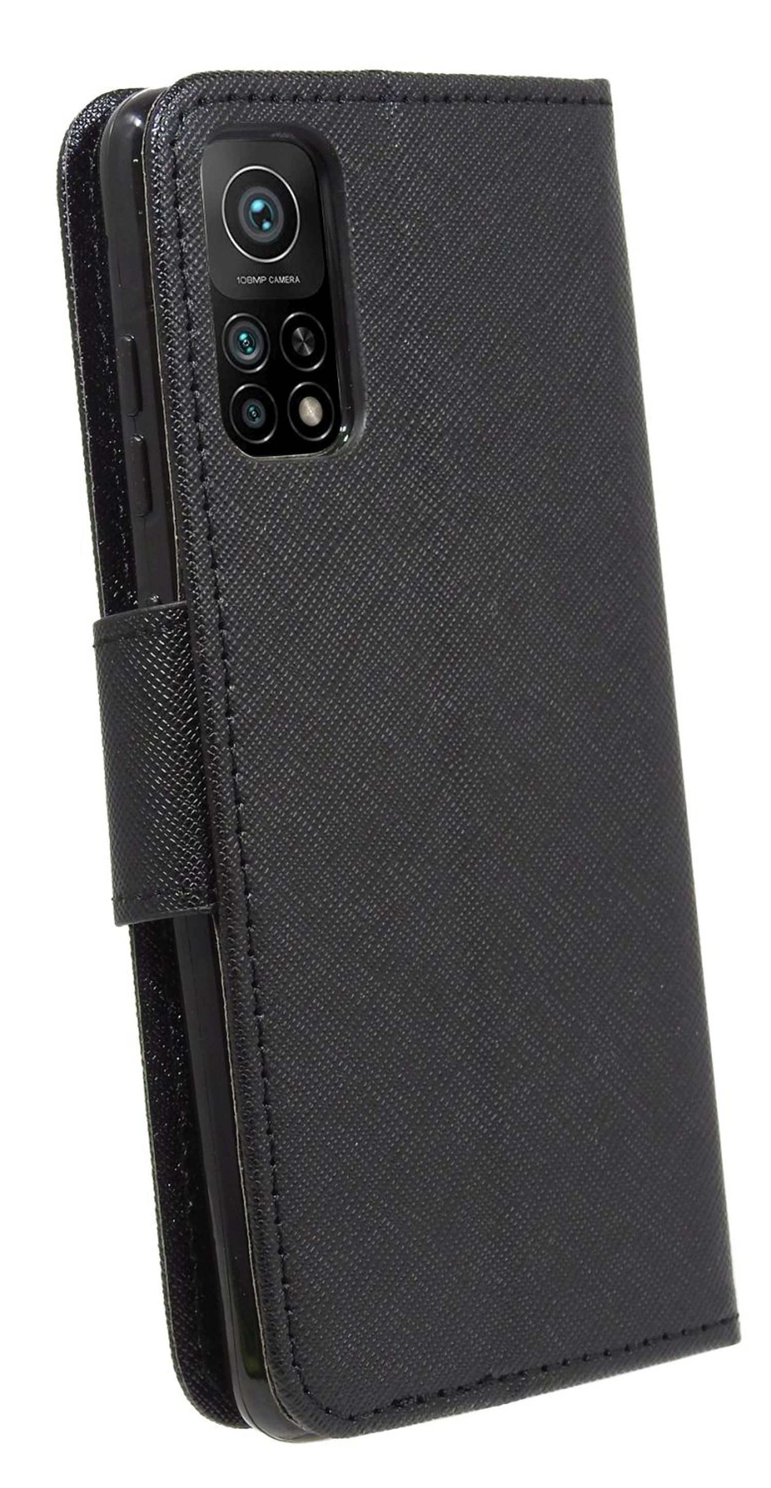 Schwarze Handyhülle mit Telefon. Mit Kamera und Verschluss.