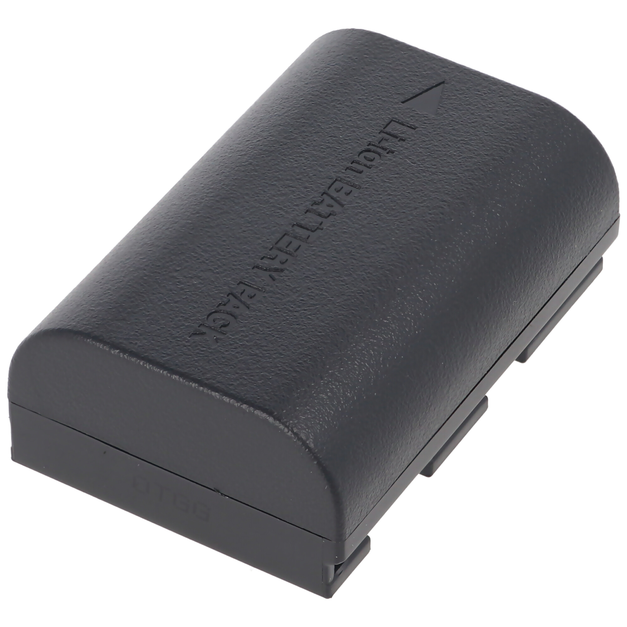 Black battery pack with text, white background.