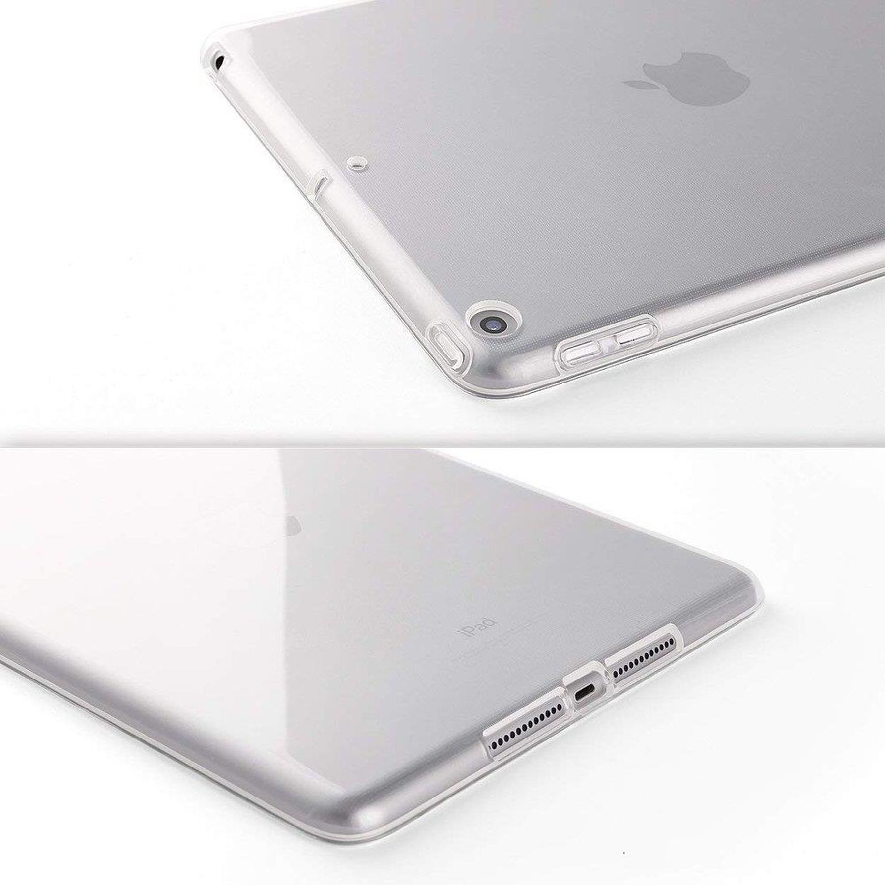 iPad-Hülle. Die Hülle ist durchsichtig und zeigt das iPad. Die Hülle bedeckt das iPad.