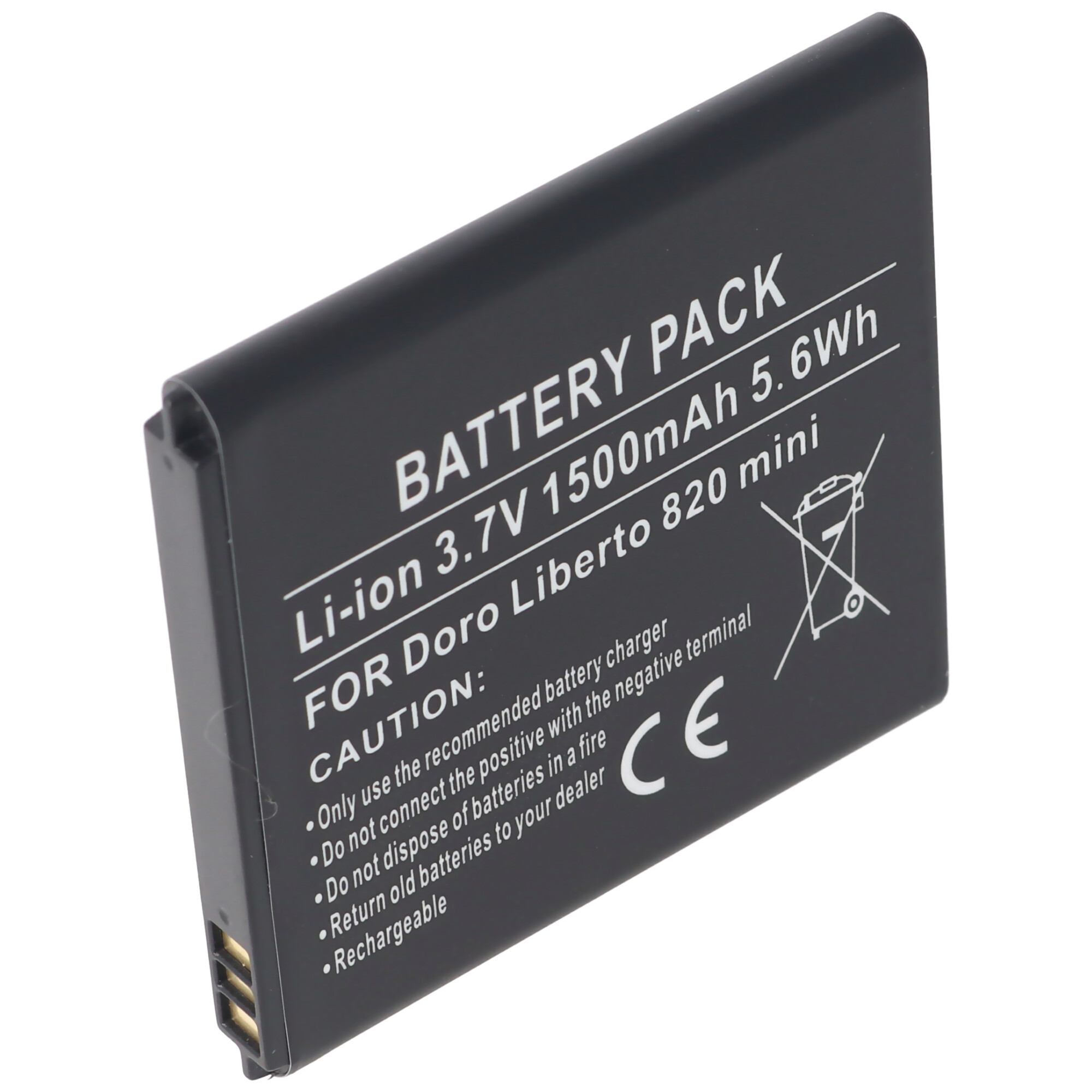 Schwarzer Akku für Doro Liberto 820 mini, 3,7V, 1500mAh.