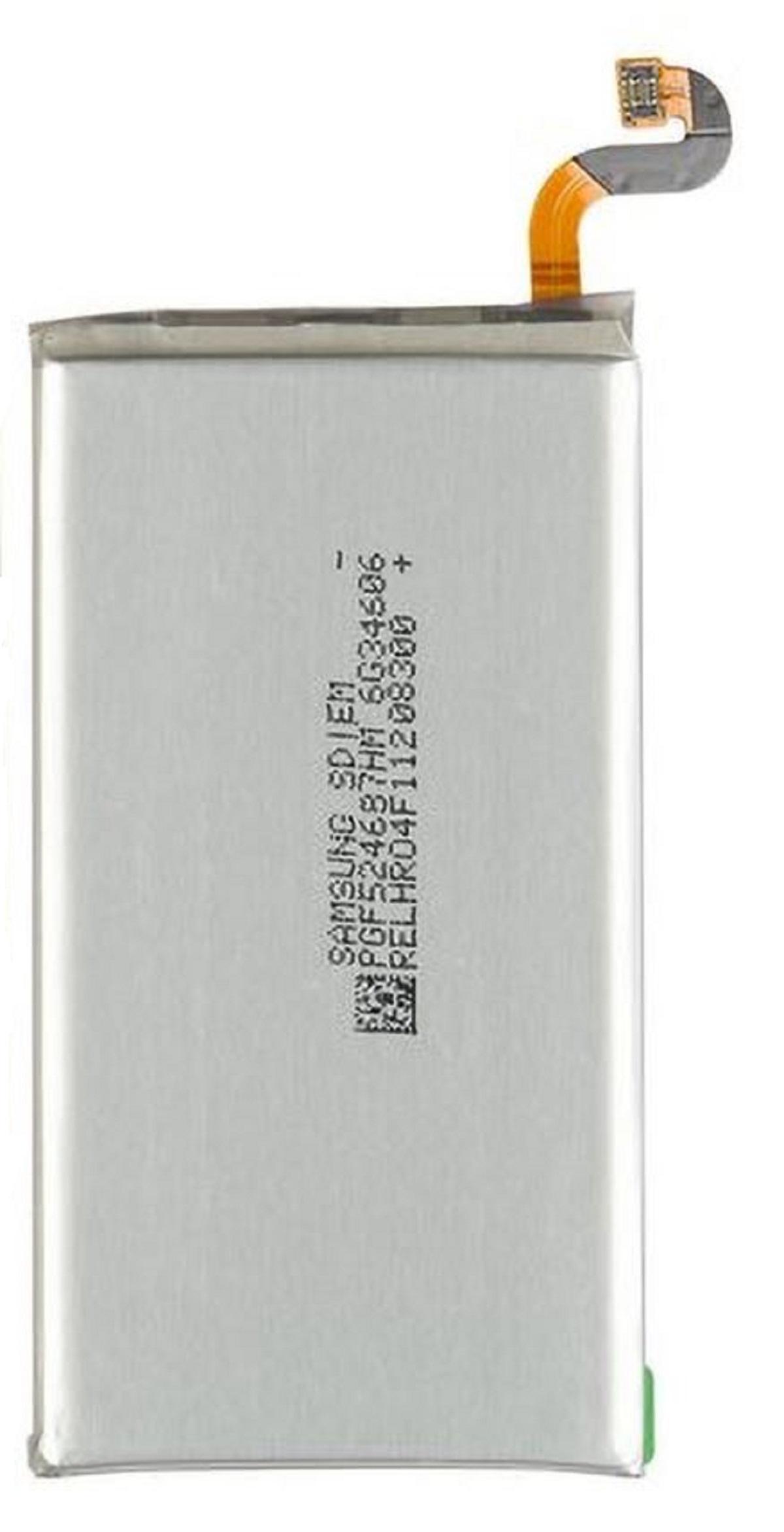 Samsung-Telefonakku mit Text und Etikett. Er ist rechteckig und silberfarben.