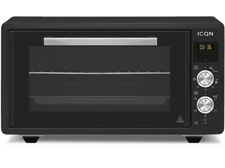 ICQN 50 L mit Digitalem Timer, 1400 W, LED-Anzeige, Umluft, Doppelverglasung, inkl. Backblech Set Mini Backofen