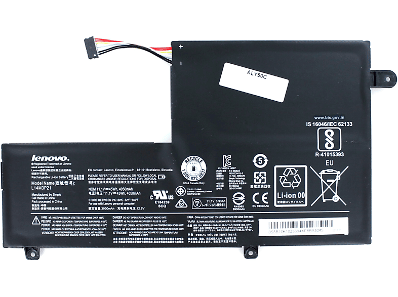 LENOVO Original Akku für Lenovo Volt, 4050 11.1 500-15IBD Yoga Li-Pol, mAh Akku, Li-Pol (80N6001KGE)