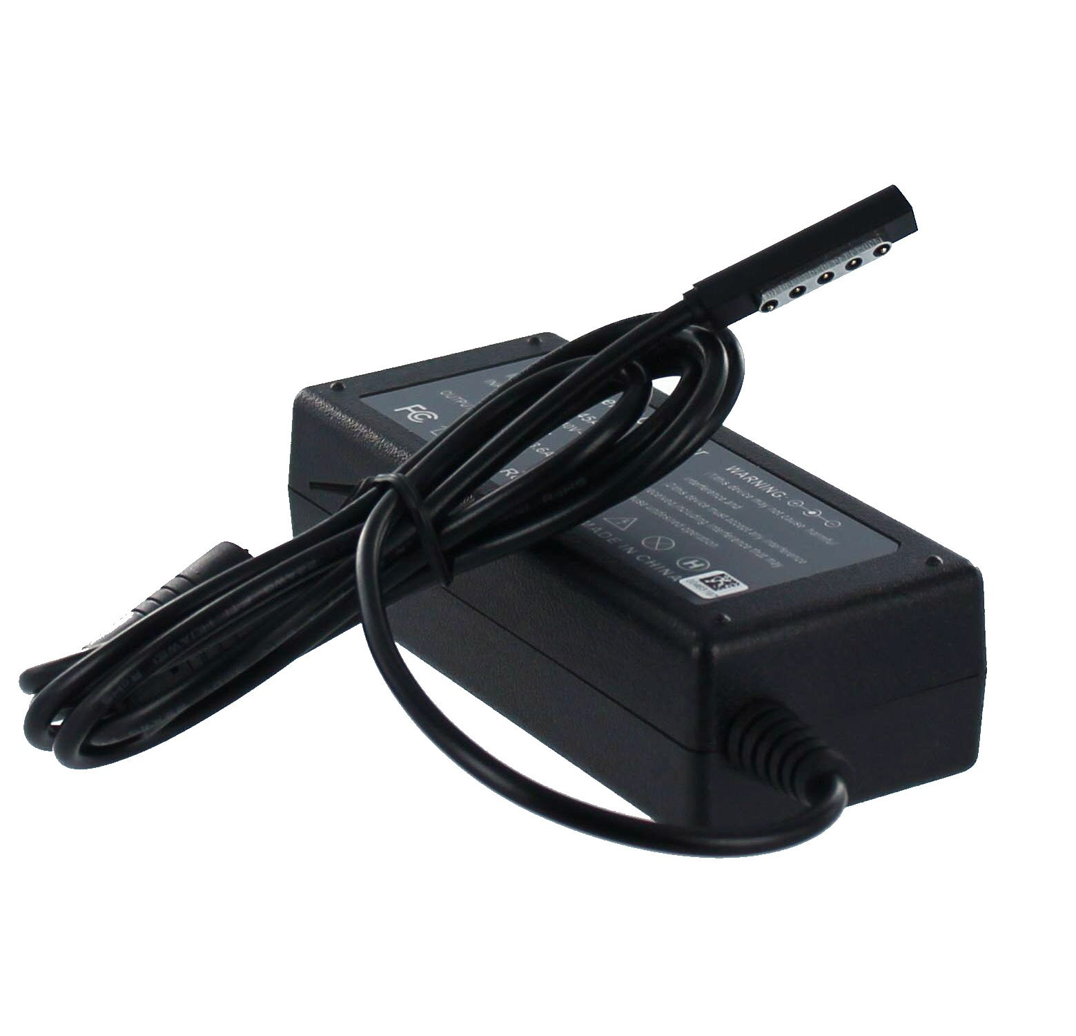 Schwarzes Laptop-Netzteil mit Kabel und Stecker.