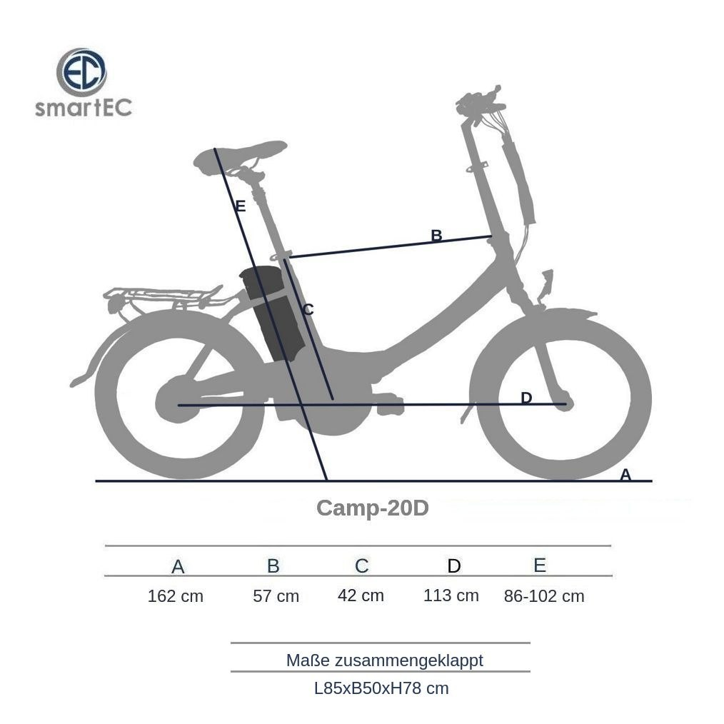 562 SMARTEC Falt schwarz 42 cm, Kompakt-/Faltrad Pedelec/E-Bike Pack matt) (Laufradgröße: 20 Rahmenhöhe: Camp-20D 2er & Camp-20H Unisex-Rad, Wh, Zoll,