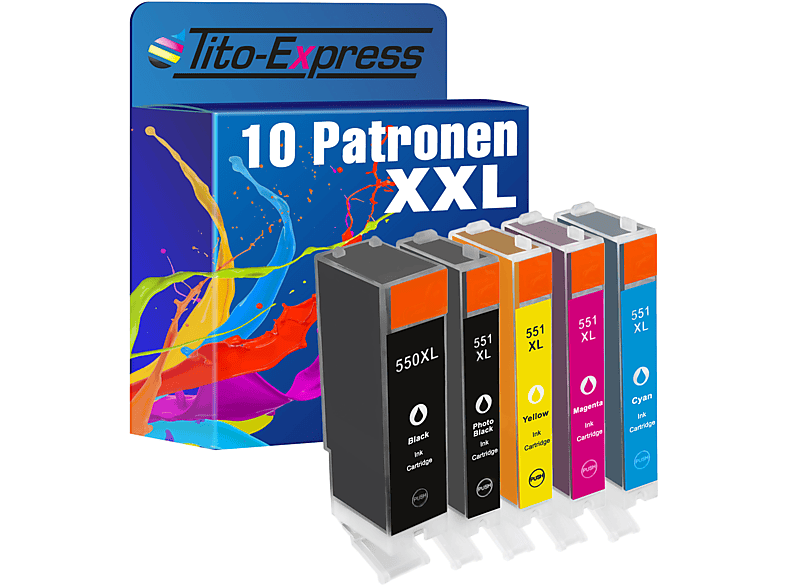 TITO-EXPRESS PLATINUMSERIE 10er Set (6445B005) Black, PGI-550 Cyan, & Magenta, CLI-551 Yellow Tintenpatronen Photoblack, Canon ersetzt