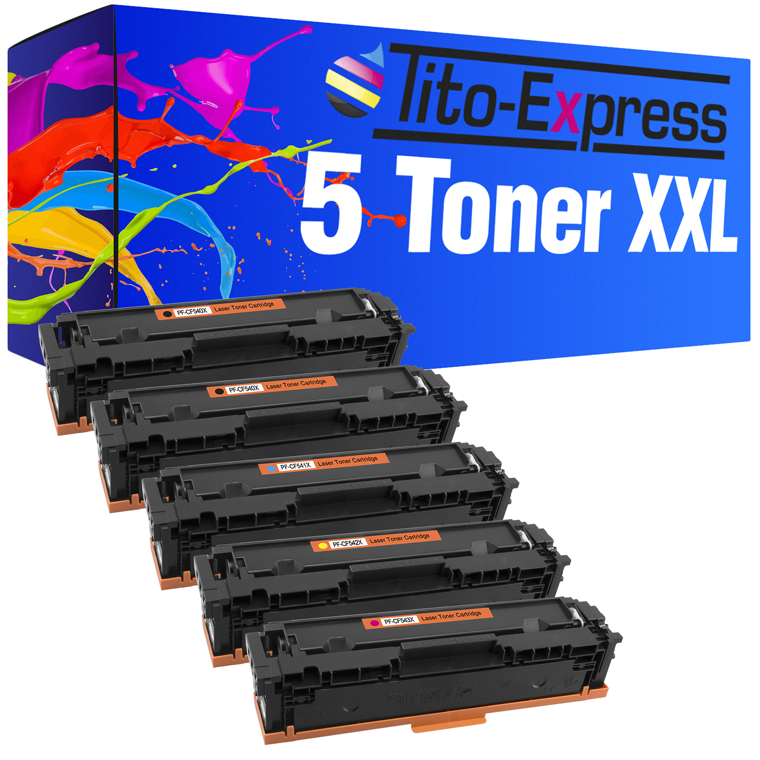 Toner HP magenta, (CF540X-543X) Toner PLATINUMSERIE black, cyan, TITO-EXPRESS 5 yellow CF540X-CF543X ersetzt