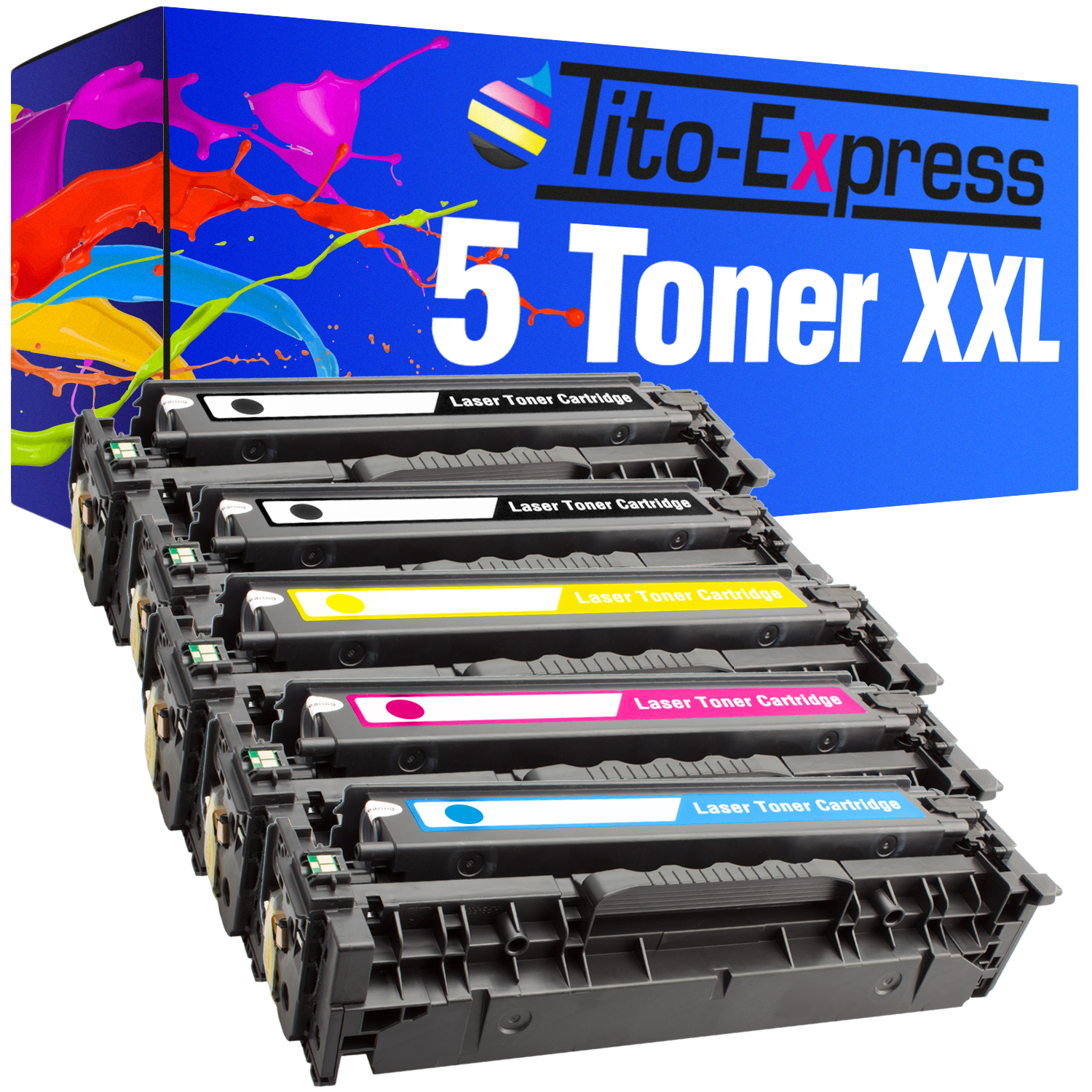Toner (CE410X TITO-EXPRESS 5 HP Toner CE412A cyan, PLATINUMSERIE black, 305X CE411A 305A ersetzt magenta, yellow CE413A)