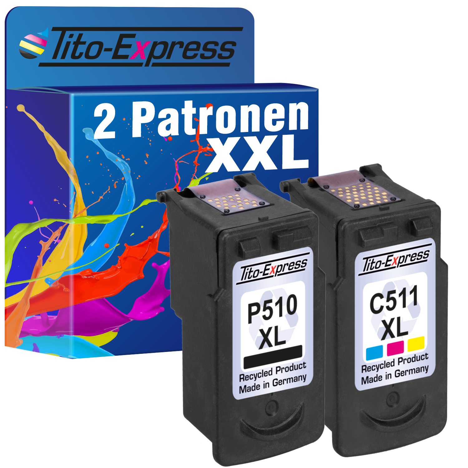TITO-EXPRESS PLATINUMSERIE 2er Set PG-510 Cyan, ersetzt (2970B010) Tintenpatronen Canon CL-511 XL Magenta, XL Black, Yellow