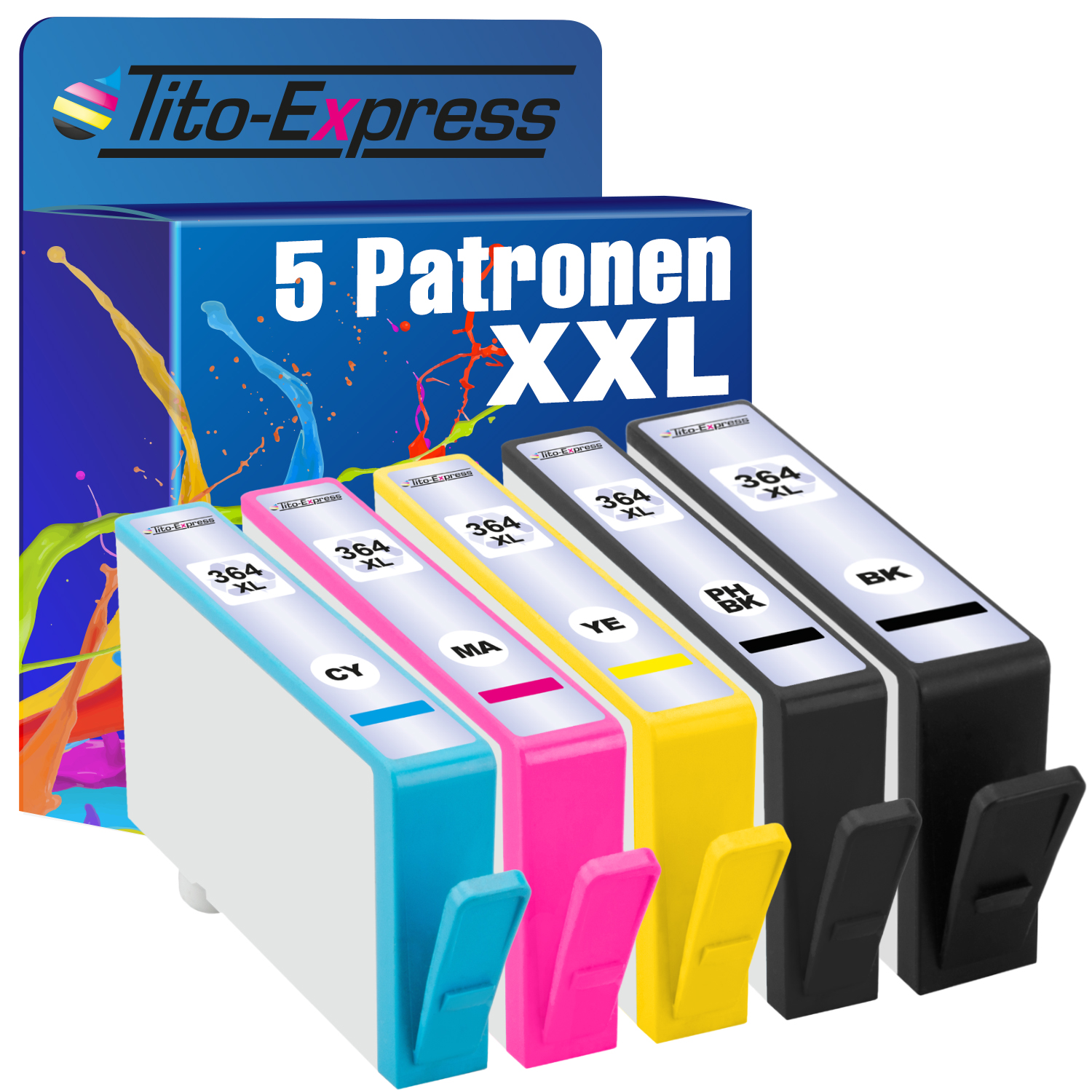 Yellow, TITO-EXPRESS (CB321EE, CB323EE, Set Photoblack, CB322EE, CB324EE, Tintenpatronen HP CB325EE) PLATINUMSERIE XL ersetzt 364 5er Cyan, Black, Magenta