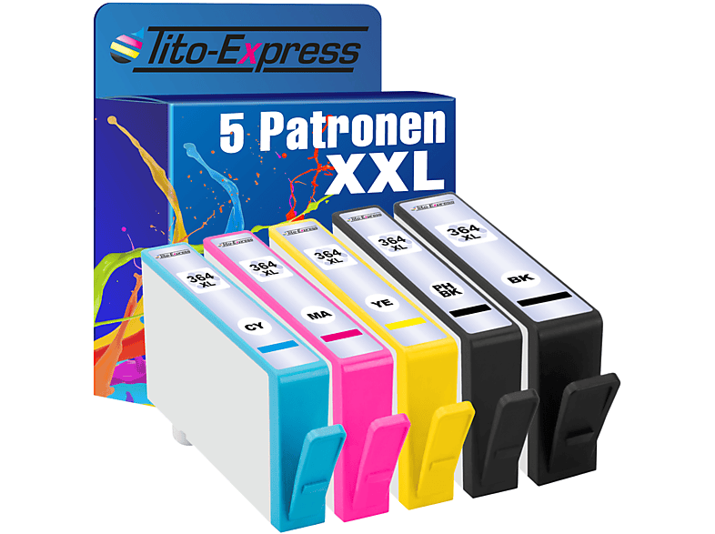 TITO-EXPRESS PLATINUMSERIE 5er Photoblack, Set Cyan, (CB321EE, HP Tintenpatronen Yellow, 364 CB323EE, CB322EE, Black, Magenta XL ersetzt CB325EE) CB324EE