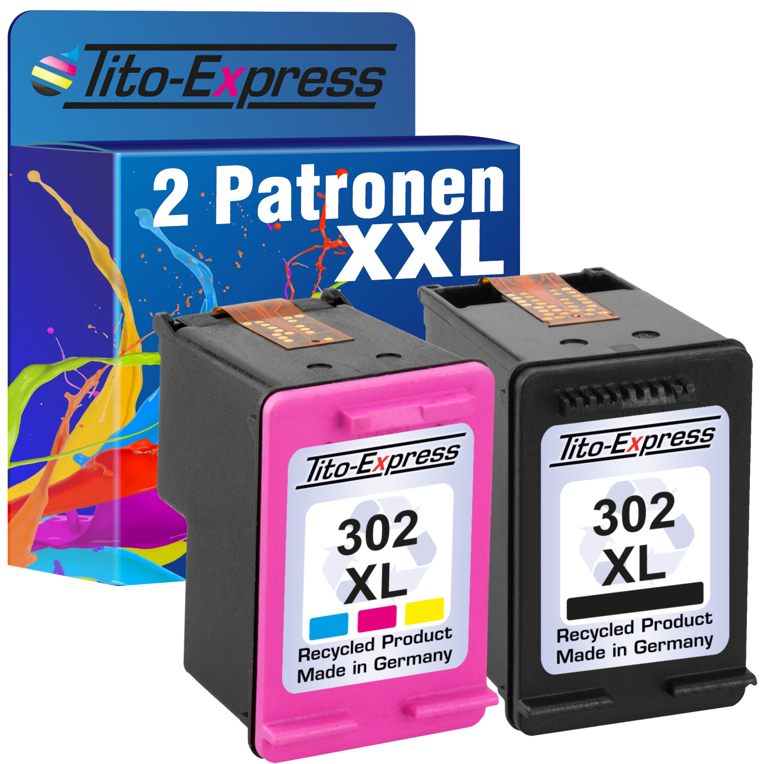 TITO-EXPRESS PLATINUMSERIE 2er Set XL HP Black, ersetzt (X4D37AE) Magenta, Cyan, Yellow Tintenpatronen 302