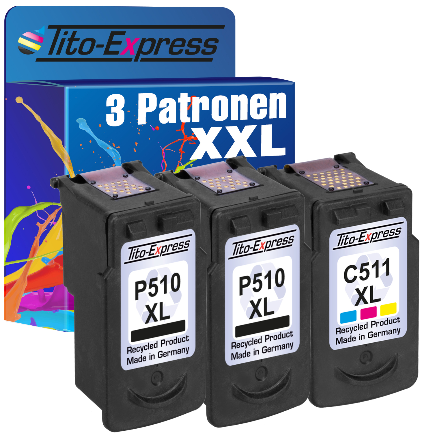 CL-511 Tintenpatronen XL TITO-EXPRESS XL PLATINUMSERIE 3er Black, PG-510 Canon Magenta, Cyan, ersetzt (2970B010) Yellow Set
