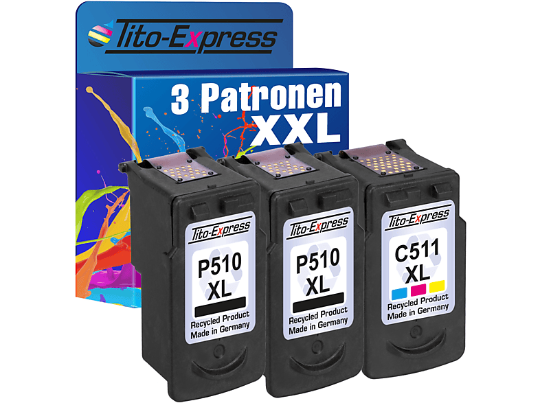 CL-511 Tintenpatronen XL TITO-EXPRESS XL PLATINUMSERIE 3er Black, PG-510 Canon Magenta, Cyan, ersetzt (2970B010) Yellow Set